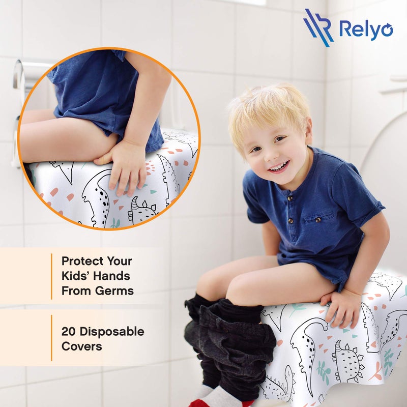 Relyo Toilet Seat Covers Disposable - 20 Pack - Waterproof, Ideal for Kids and Adults - Extra Large, Individually Wrapped for Travel, Toddlers Potty Training in Public Restrooms (Dinosaurs, 20) - Image 4